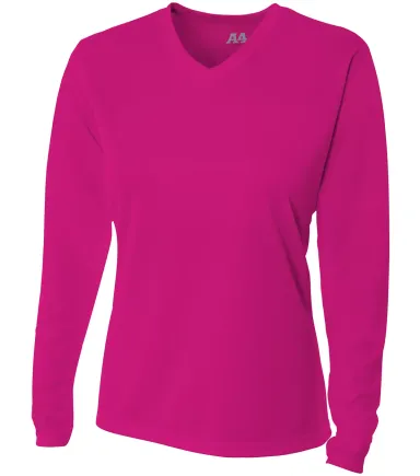 NW3255 A4 Drop Ship Ladies' Long Sleeve V-Neck Bir FUCHSIA front view