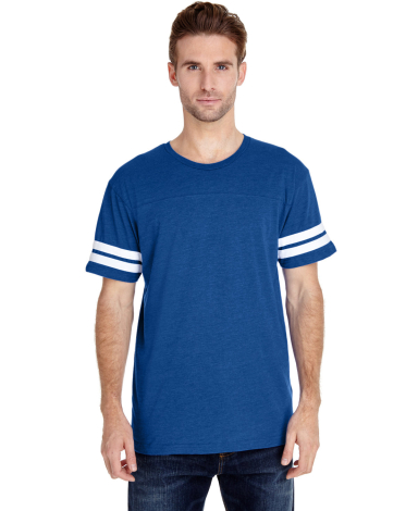 LAT 6937 Adult Fine Jersey Football Tee in Vn royal/ bd wht front view