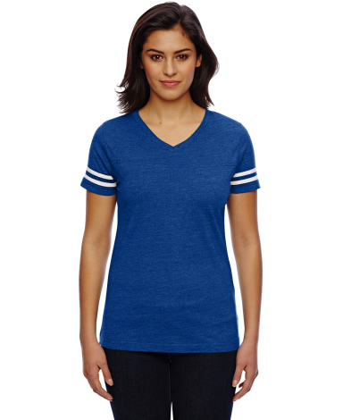 LAT 3537 Women's V-Neck Football Tee in Vn royal/ bd wht front view