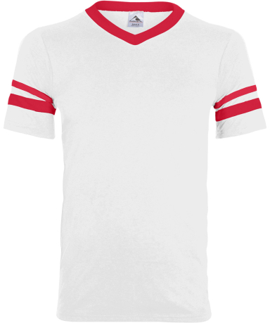Augusta Sportswear 361 Youth V-Neck Football Tee in White/ red front view