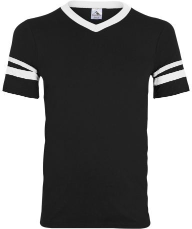 Augusta Sportswear 361 Youth V-Neck Football Tee in Black/ white front view