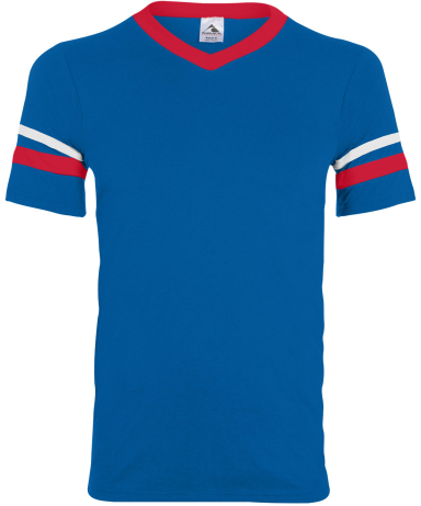 Augusta Sportswear 361 Youth V-Neck Football Tee in Royal/ red/ wht front view