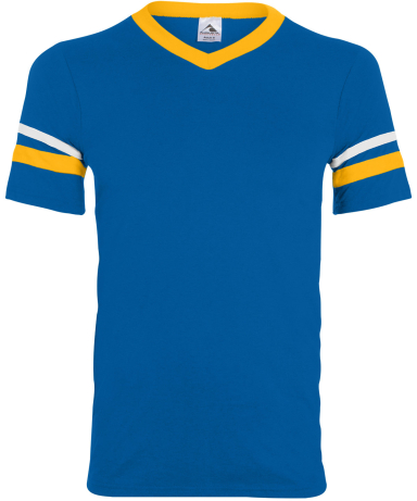 Augusta Sportswear 361 Youth V-Neck Football Tee in Royal/ gold/ wht front view
