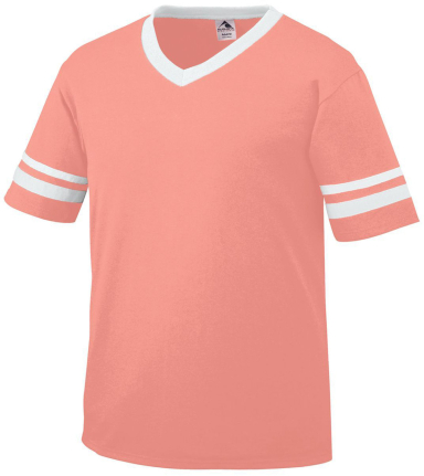 Augusta Sportswear 361 Youth V-Neck Football Tee in Coral/ white front view