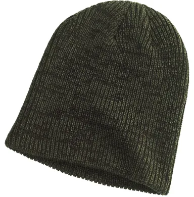 BA524 Big Accessories Ribbed Marled Beanie in Olive/ black front view