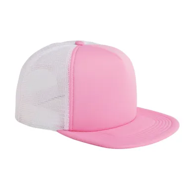 BX030 Big Accessories 5-Panel Foam Front Trucker C in Pink/ white front view