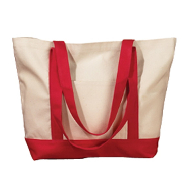 BE004 BAGedge 12 oz. Canvas Boat Tote in Natural/ red front view