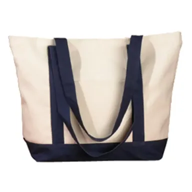 BE004 BAGedge 12 oz. Canvas Boat Tote NATURAL/ NAVY front view