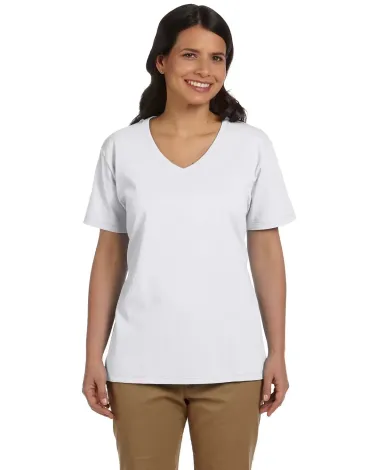 5780 Hanes® Ladies Heavyweight V-neck T-shirt - 5 in White front view