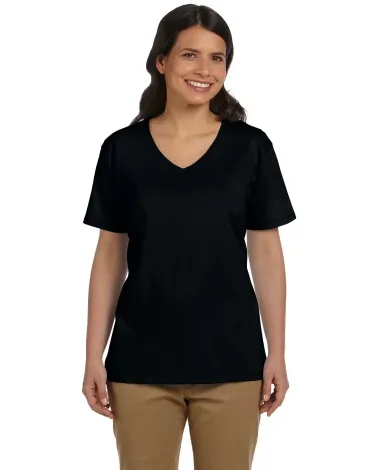 5780 Hanes® Ladies Heavyweight V-neck T-shirt - 5 in Black front view
