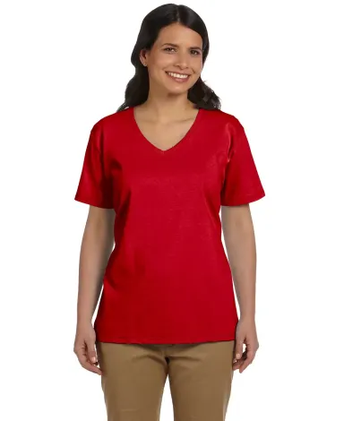5780 Hanes® Ladies Heavyweight V-neck T-shirt - 5 in Deep red front view