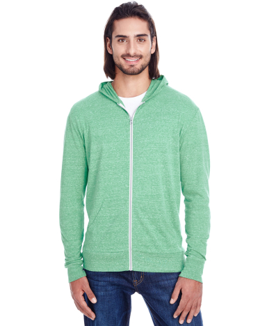 302Z Threadfast Apparel Unisex Triblend Full-Zip L in Green triblend front view