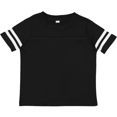 3037 Rabbit Skins Toddler Fine Jersey Football Tee in Black/ white front view