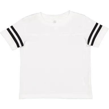 3037 Rabbit Skins Toddler Fine Jersey Football Tee in White/ black front view