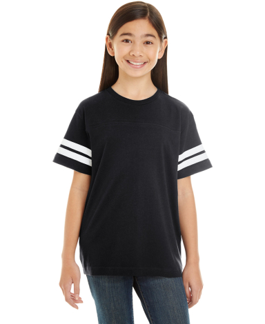 6137 LAT Jersey Youth Football Tee in Black/ white front view