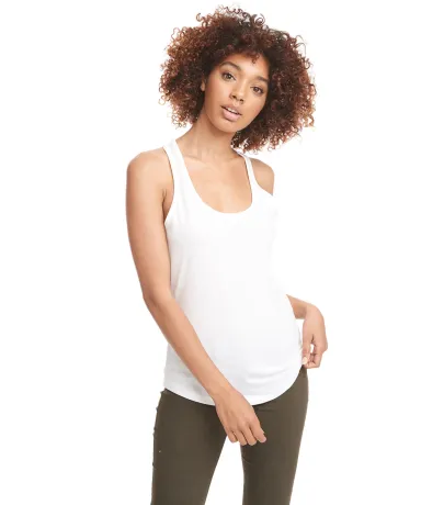 6338 Next Level Ladies' Gathered Racerback Tank in White front view