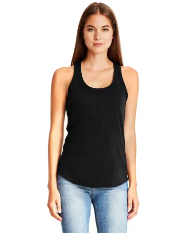 6338 Next Level Ladies' Gathered Racerback Tank in Black front view