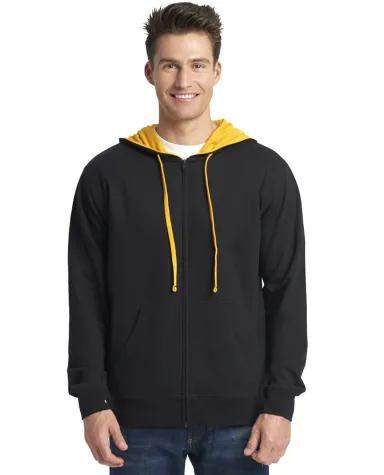 9601 Next Level French Terry Zip Up Hoodie in Black/ gold front view