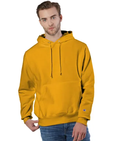 S1051 Champion Logo Reverse Weave Hoodie in C gold front view