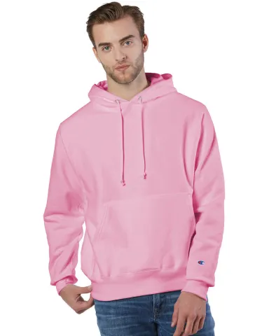 S1051 Champion Logo Reverse Weave Hoodie in Pink candy front view