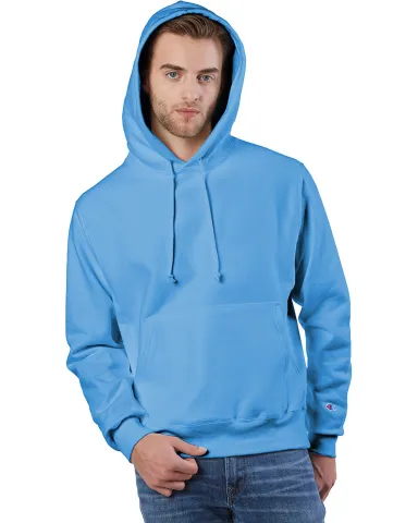 S1051 Champion Logo Reverse Weave Hoodie in Light blue front view