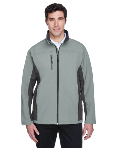 D997 Devon & Jones Men's Soft Shell Colorblock Jac in Charcl/ dk chrcl front view