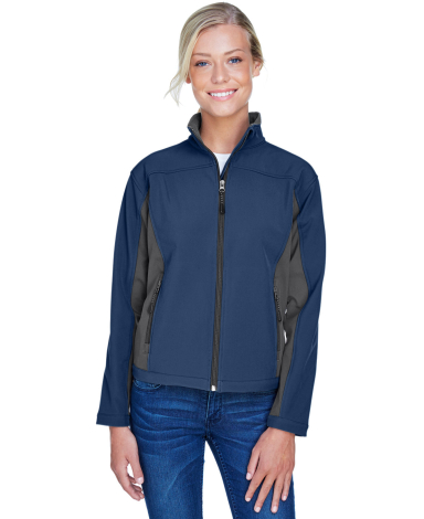 D997W Devon & Jones Ladies' Soft Shell Colorblock  in Navy/ dk chrcoal front view