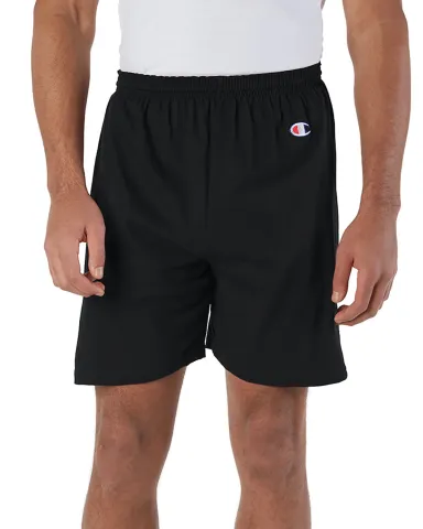 8187 Champion 6.3 oz. Ringspun Cotton Gym Shorts in Black front view