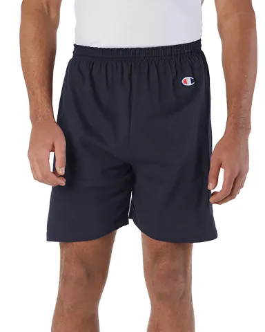 8187 Champion 6.3 oz. Ringspun Cotton Gym Shorts in Navy front view
