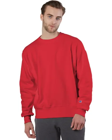 S1049 Champion Logo Reverse Weave Pullover in Scarlet front view