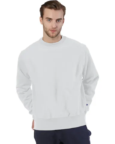 S1049 Champion Logo Reverse Weave Pullover in Silver gray front view