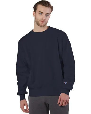 S1049 Champion Logo Reverse Weave Pullover in Navy front view