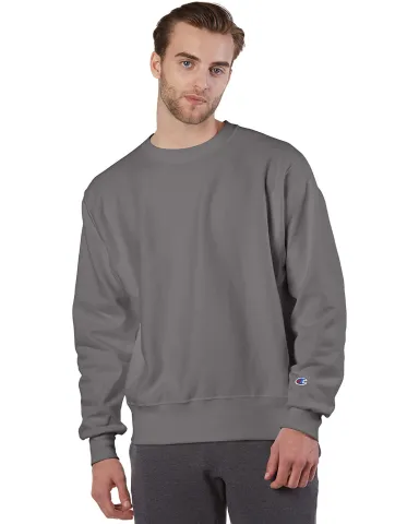 S1049 Champion Logo Reverse Weave Pullover in Stone gray front view