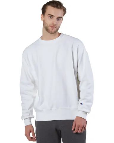 S1049 Champion Logo Reverse Weave Pullover in White front view