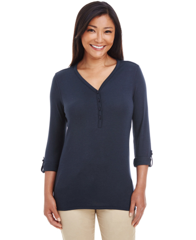 DP186W Devon & Jones Ladies' Perfect Fit™ Y-Plac in Navy front view