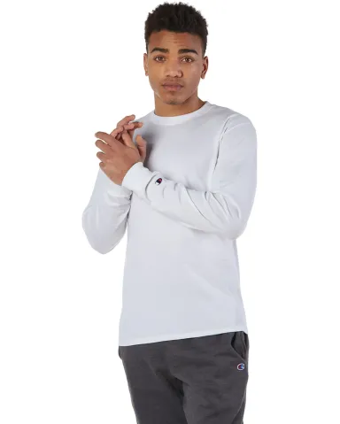 CC8C Champion Logo Long-Sleeve Tagless Tee in White front view