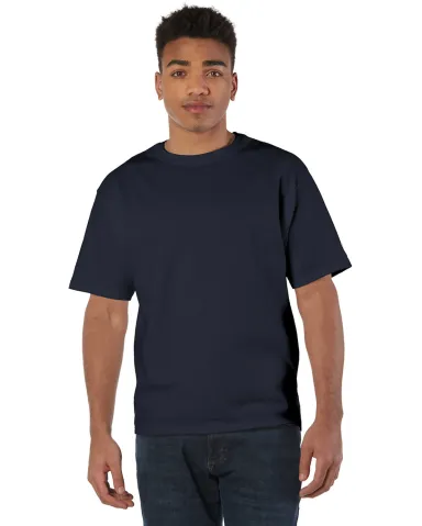 T105 Champion Logo Heritage Jersey T-Shirt in Navy front view