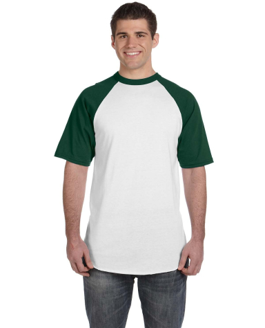 423 Augusta Sportswear Adult Short-Sleeve Baseball in White/ drk green front view