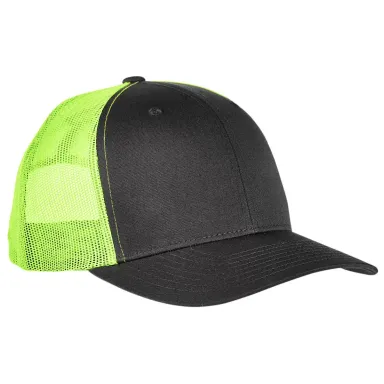 6606 Yupoong Retro Trucker Cap CHRCL/ NEON GRN front view