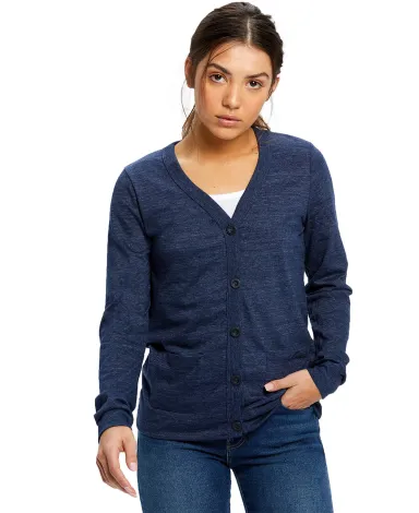 US Blanks US950 Women's Tri-Blend Cardigan in Tri navy front view