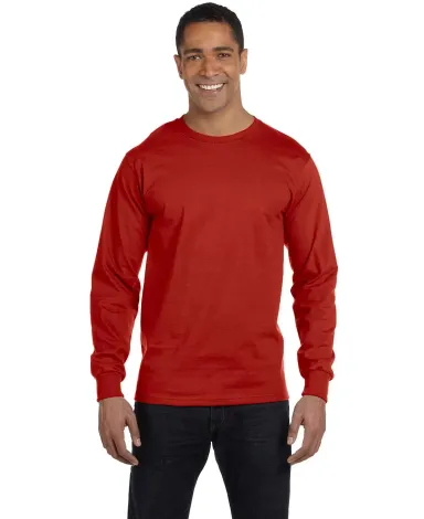 5186 Hanes 6.1 oz. Ringspun Cotton Long-Sleeve Bee in Deep red front view