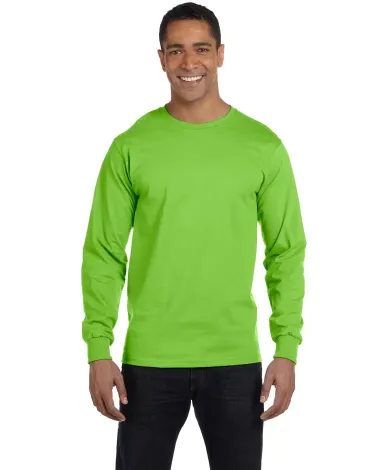5186 Hanes 6.1 oz. Ringspun Cotton Long-Sleeve Bee in Lime front view
