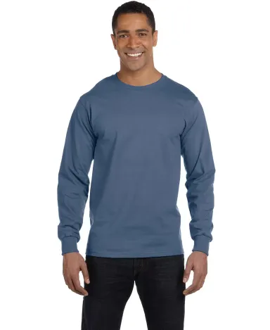 5186 Hanes 6.1 oz. Ringspun Cotton Long-Sleeve Bee in Denim blue front view