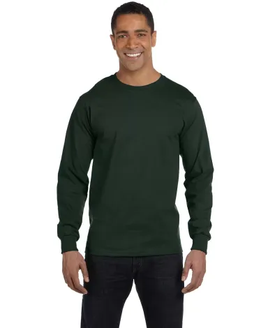 5186 Hanes 6.1 oz. Ringspun Cotton Long-Sleeve Bee in Deep forest front view