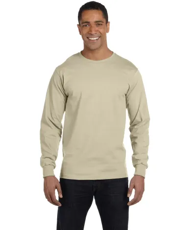 5186 Hanes 6.1 oz. Ringspun Cotton Long-Sleeve Bee in Sand front view