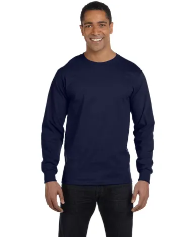 5186 Hanes 6.1 oz. Ringspun Cotton Long-Sleeve Bee in Navy front view
