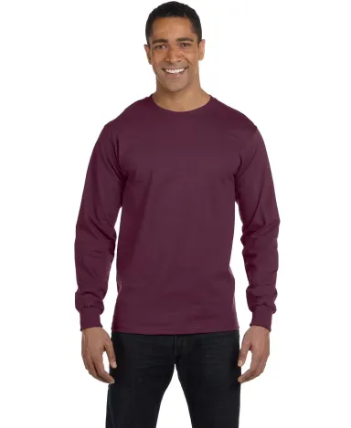 5186 Hanes 6.1 oz. Ringspun Cotton Long-Sleeve Bee in Maroon front view