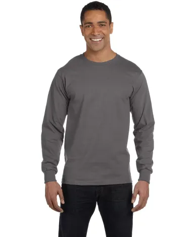 5186 Hanes 6.1 oz. Ringspun Cotton Long-Sleeve Bee in Smoke gray front view