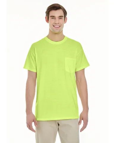 Gildan 5300 Heavy Cotton T-Shirt with a Pocket in Safety green front view