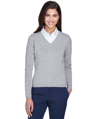 D475W Devon & Jones Ladies' V-Neck Sweater in Grey heather front view